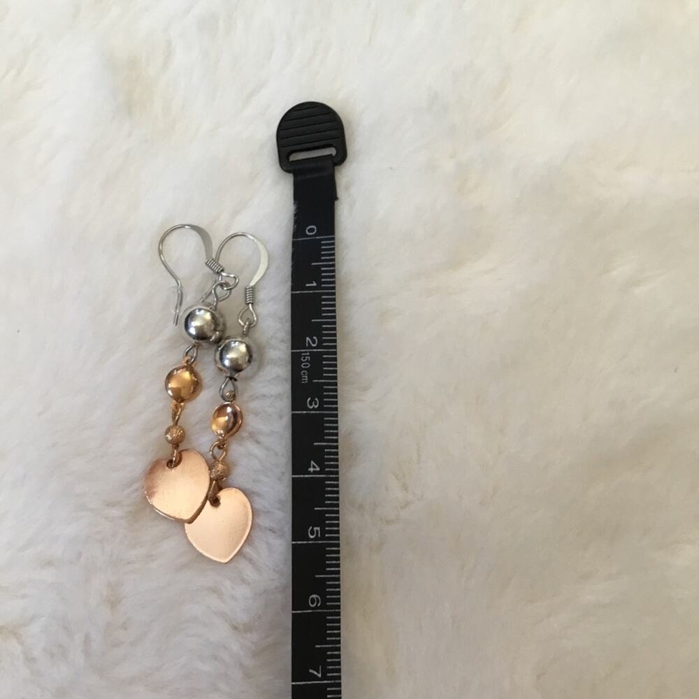 Silver & Gold Dangle Heart Earrings - Picture 5 of 5